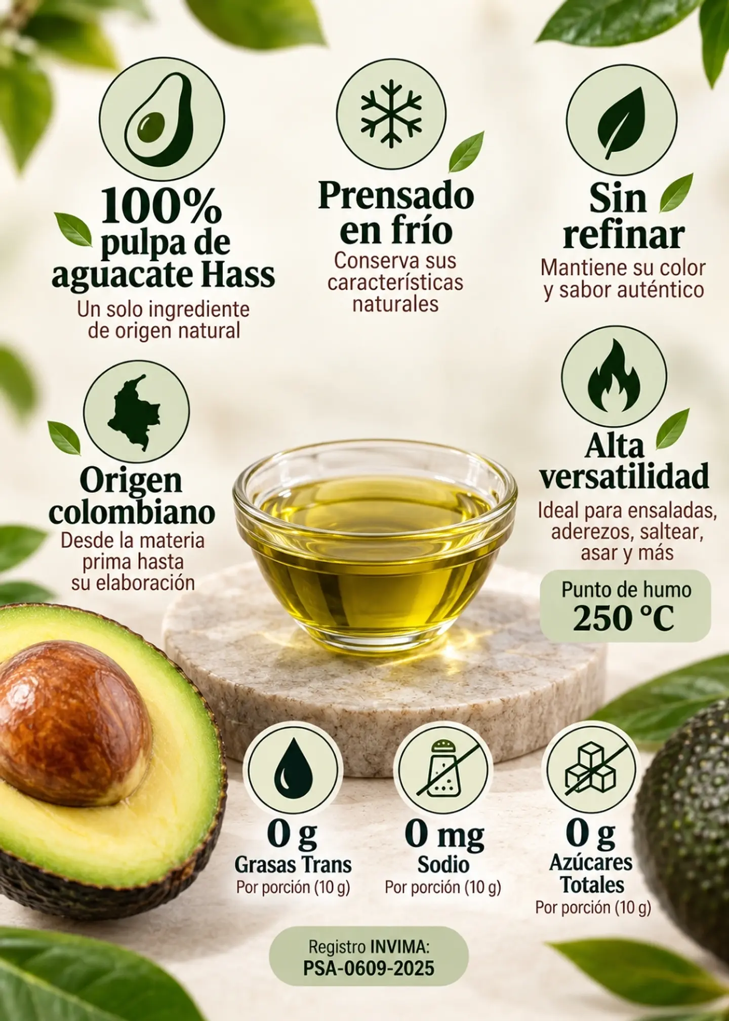 Aceite de Aguacate Grassana Extra Virgen 300 ml | 100% Pulpa Hass | Prensado en Frío | Sin Refinar | Colombiano 2