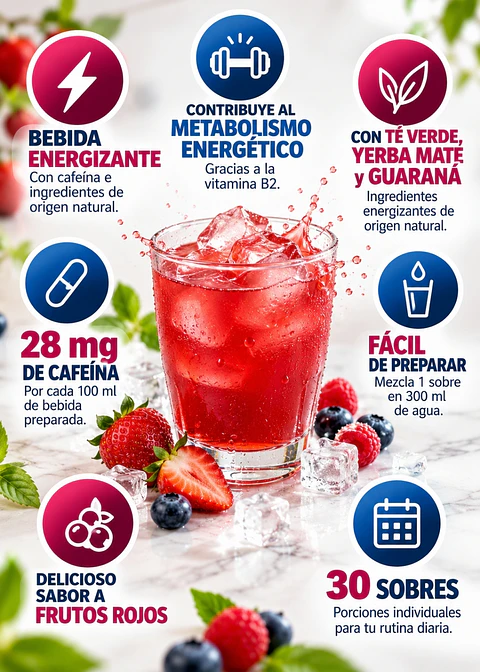 4Life Energy Go Stix™ Berry 30 sobres | Cafeína, taurina, té verde, yerba mate, guaraná y vitamina B2 | Bebida energizante |Importado EE.UU. | Colombia
