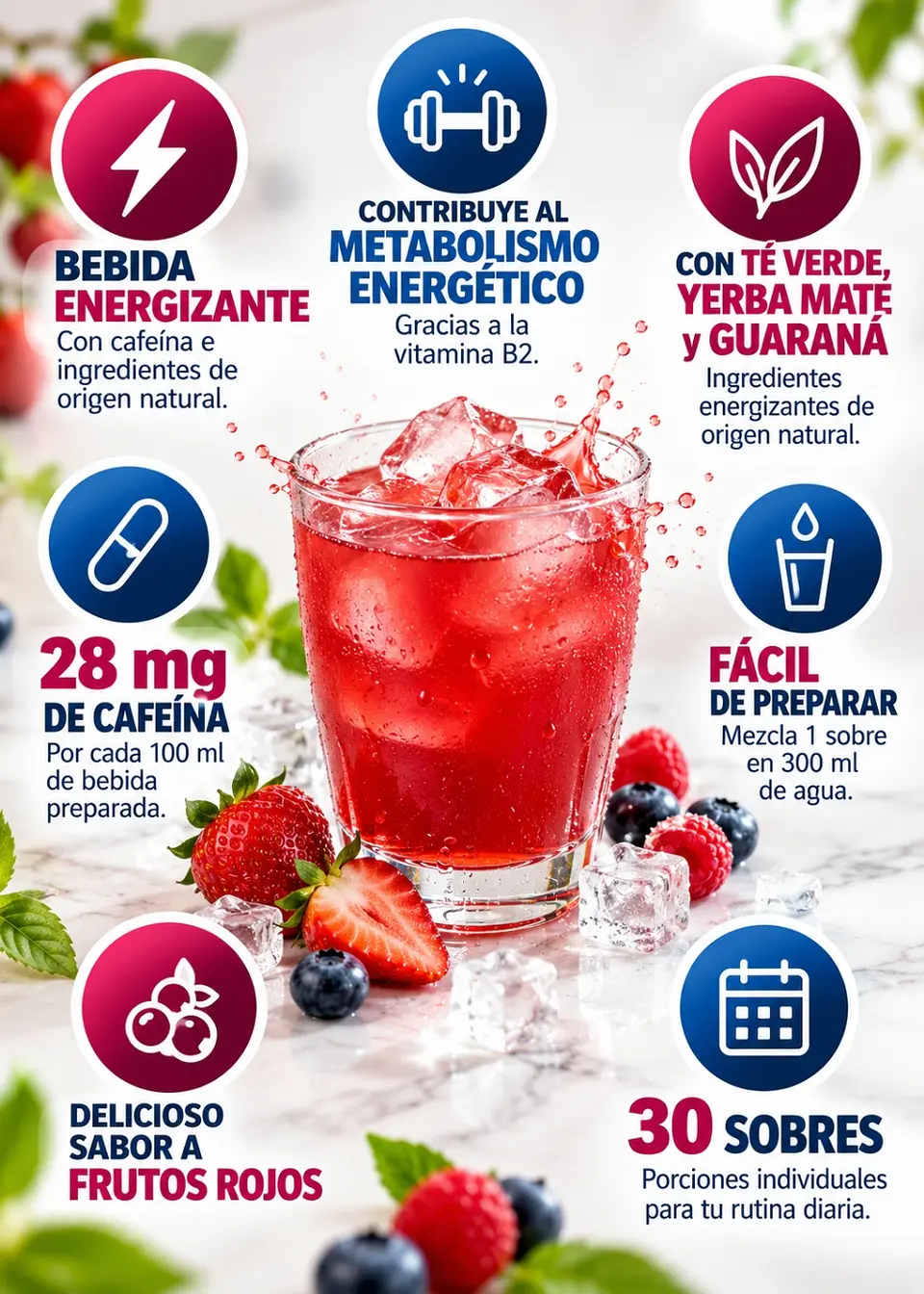 4Life Energy Go Stix™ Berry 30 sobres | Cafeína, taurina, té verde, yerba mate, guaraná y vitamina B2 | Bebida energizante |Importado EE.UU. | Colombia 2