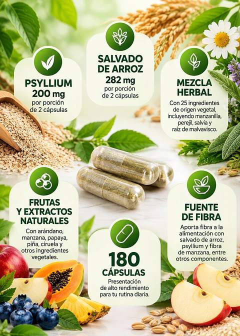4Life Fibre System Plus 180 Cápsulas | Psyllium, Fibra y Mezcla Herbal | Importado EE.UU. | Colombia