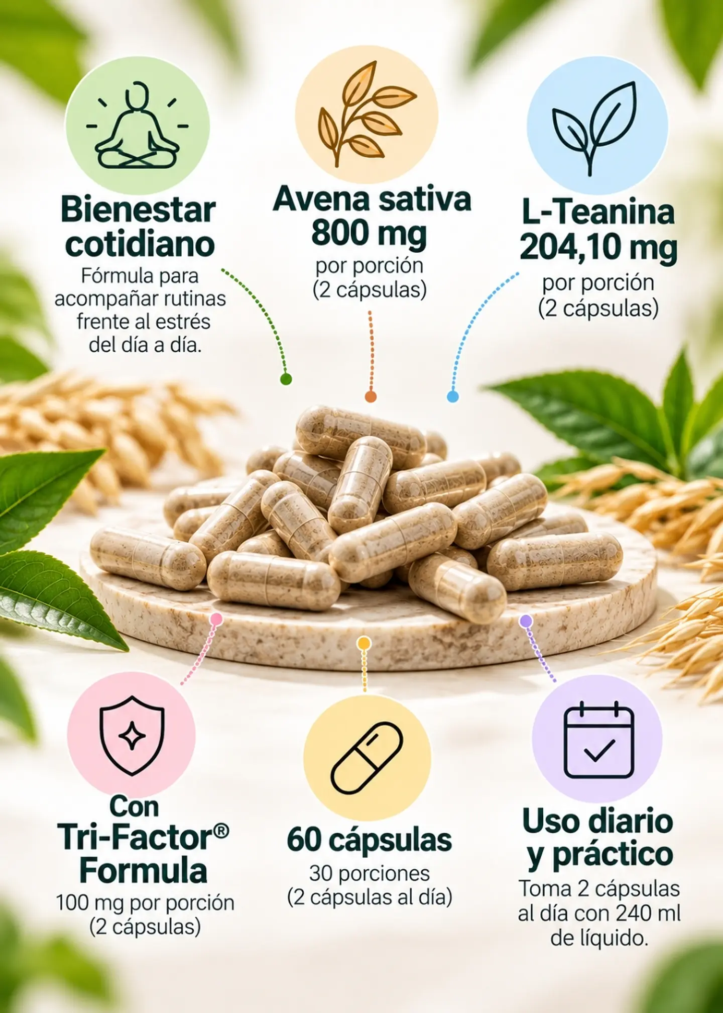 4Life Transfer Factor® Reflexion 60 cápsulas | L-Teanina, Avena sativa y Tri-Factor® Formula | Bienestar cotidiano| Importado EE.UU. | Colombia 2