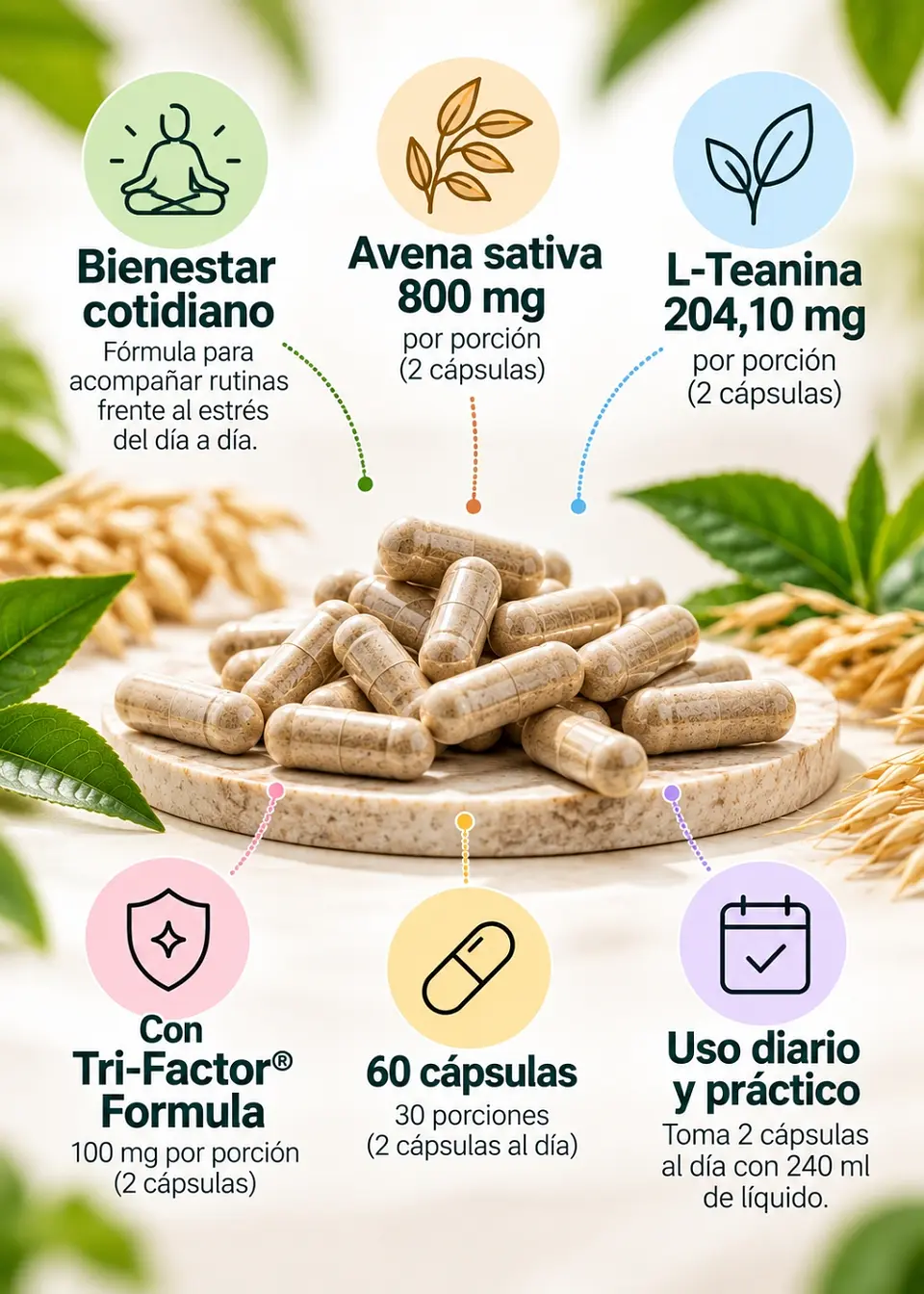 4Life Transfer Factor® Reflexion 60 cápsulas | L-Teanina, Avena sativa y Tri-Factor® Formula | Bienestar cotidiano| Importado EE.UU. | Colombia 2