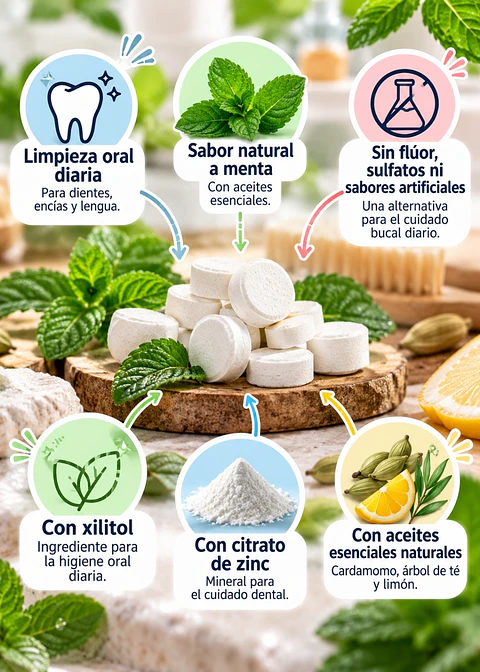 Denti Essence Denti Tabs x 110 | Crema Dental en Pastillas sin Flúor con Xilitol y Zinc | Sabor Menta | Colombia