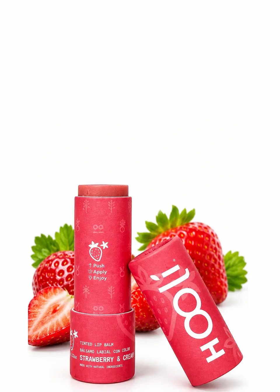 Hooli Bálsamo Labial con Color Fresa 9 g | Humectante, Vegano y Empaque Compostable 1