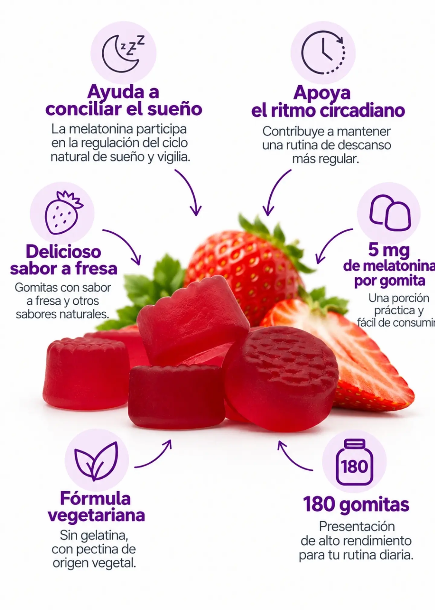 Natrol Melatonina Sleep 5 mg x 180 Gomitas | Sabor Fresa, Apoyo al Sueño y Fórmula Vegetariana | Importada de EE. UU. | Colombia 2
