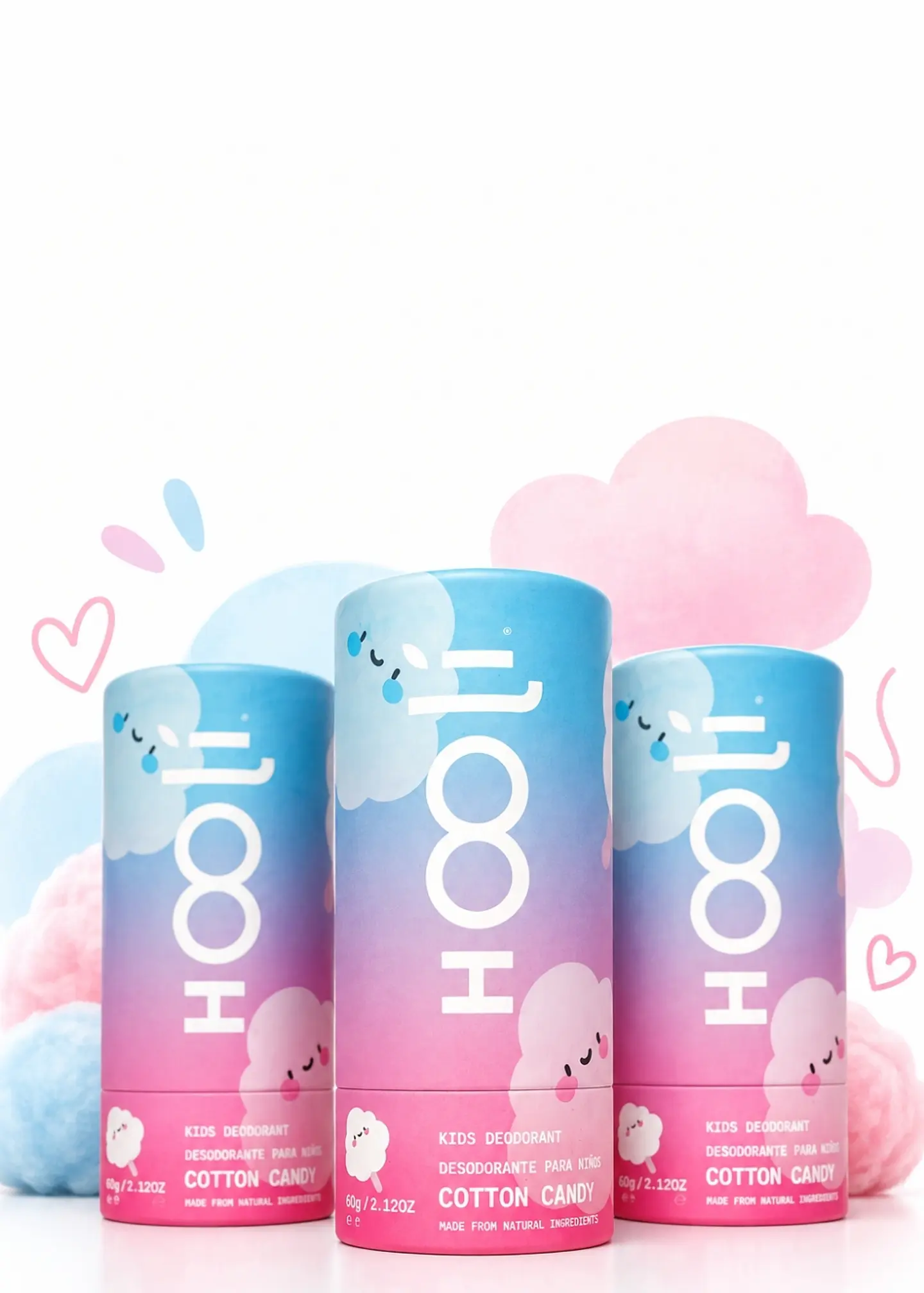 Kit x3 Desodorantes Naturales Hooli Niños Algodón de Azúcar 60 g c/u | Sin Bicarbonato, Sin Aluminio y Sin Parabenos | Colombia 1