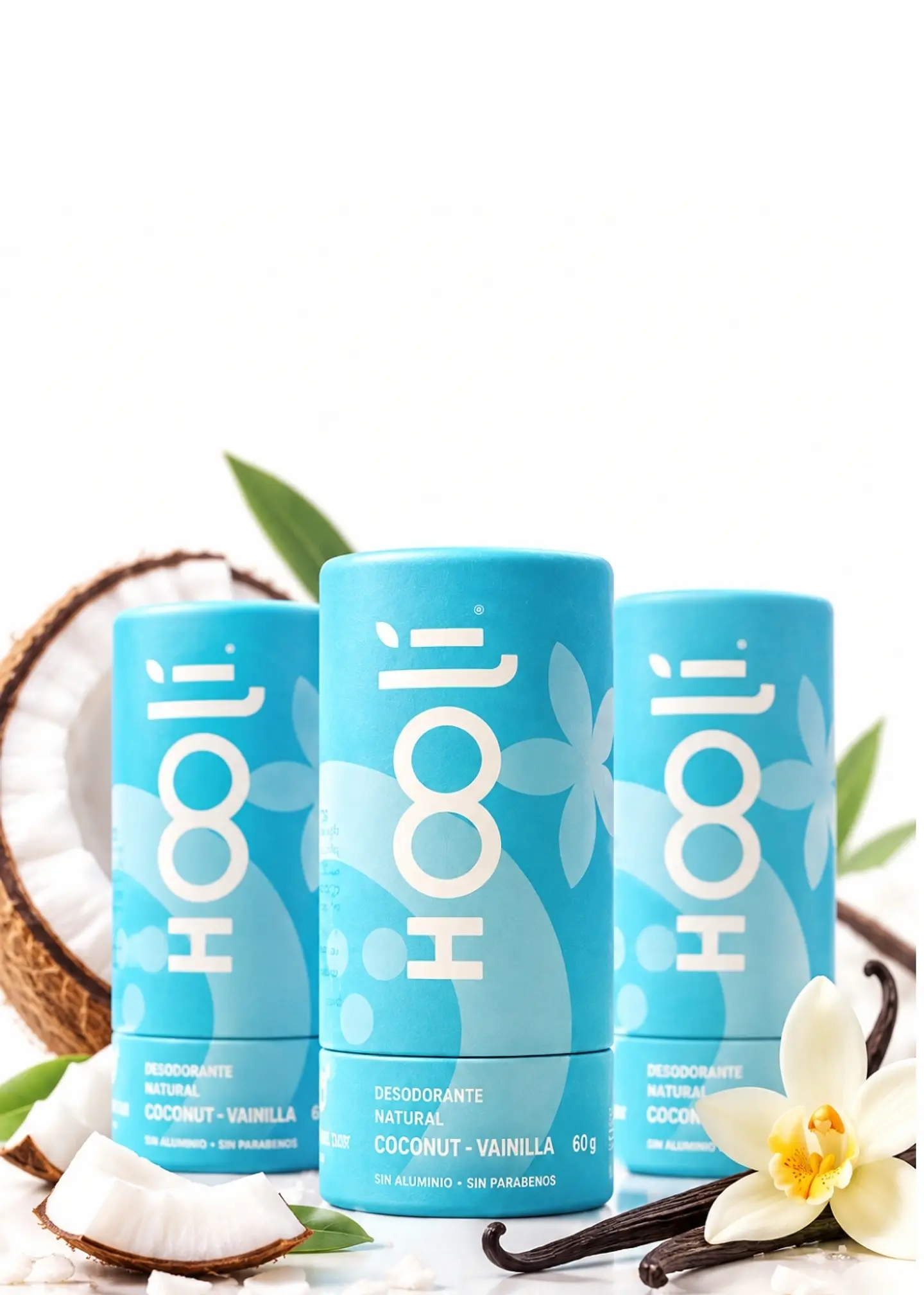 Kit x3 Desodorantes Naturales Hooli Coco y Vainilla 60 g c/u | Sin Aluminio, Piedra de Alumbre ni Parabenos | Con Bicarbonato 1