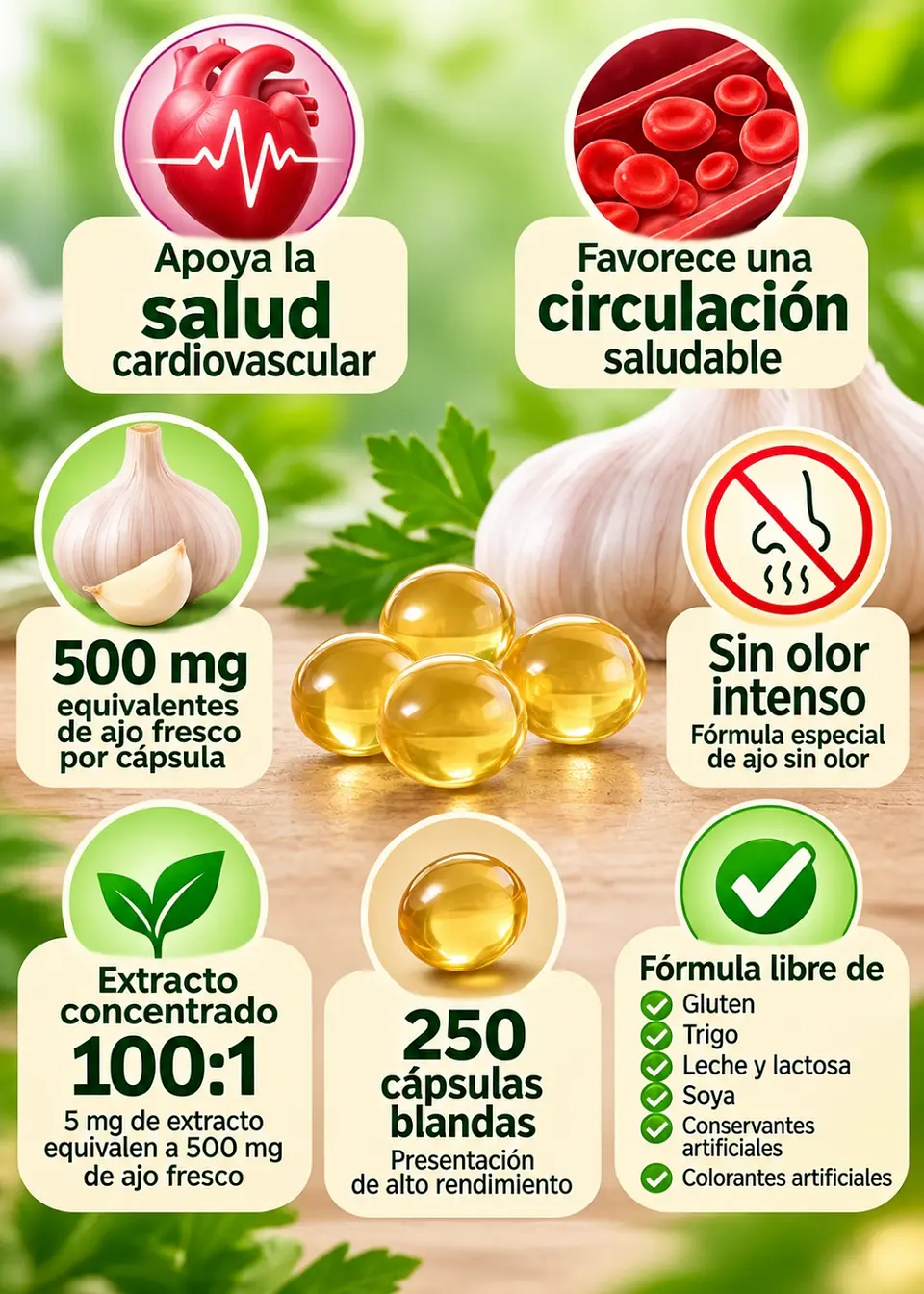 Puritan’s Pride Ajo Sin Olor 500 mg x250 Cápsulas Blandas | Apoyo Cardiovascular y Circulación Saludable | Importado EE. UU. | Colombia 2