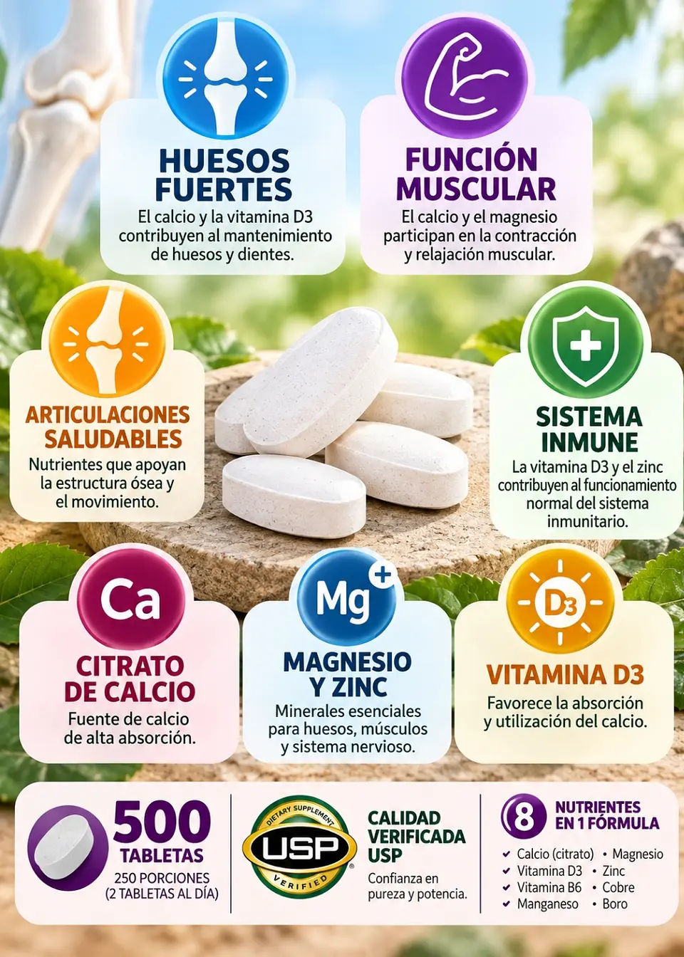 Kirkland Citrato de Calcio con Magnesio, Vitamina D3 y Zinc – 500 tabletas | Huesos Fuertes, Articulaciones & Sistema Inmune | Importado EE.UU.|  Colombia 2