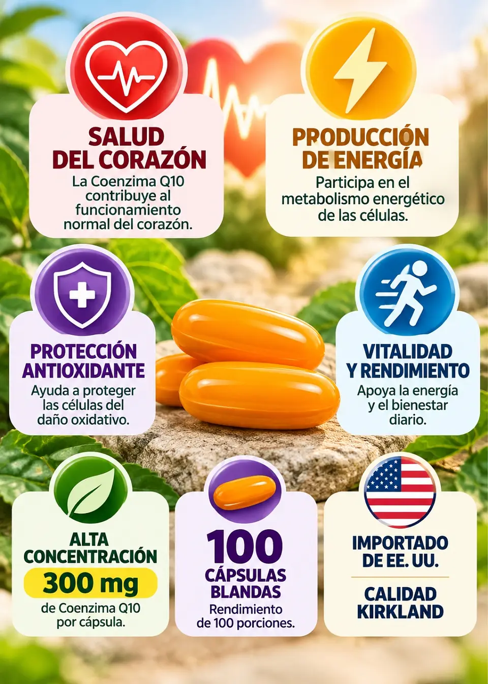 Kirkland Signature CoQ10 300 mg x100 Cápsulas Blandas | Coenzima Q10 | Energía Celular, Salud Cardiovascular y Acción Antioxidante | Importada de EE. UU. | Colombia 2