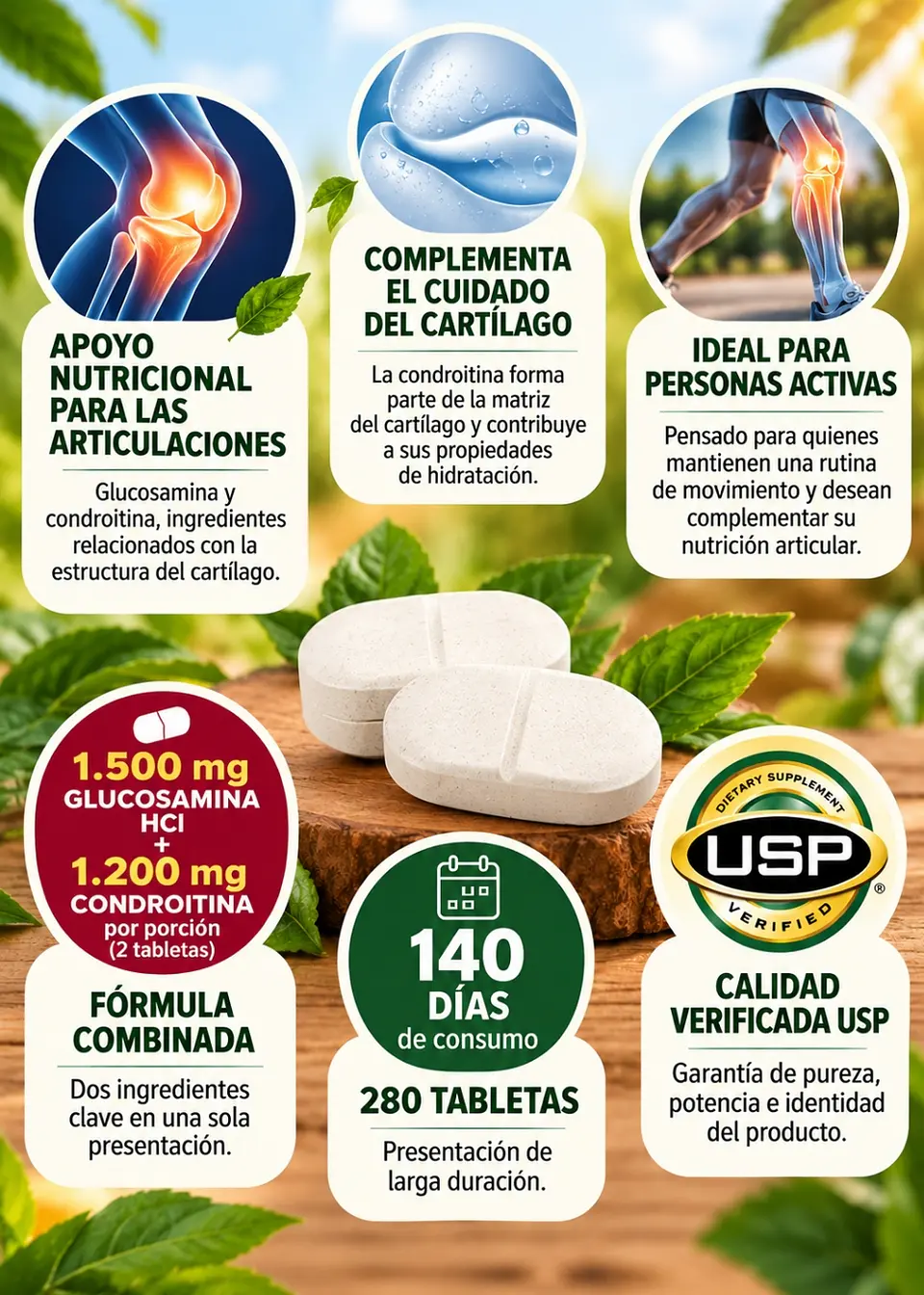 Kirkland Signature Glucosamina + Condroitina 1500 mg | 280 tabletas | Nutrición para articulaciones y cartílagos| Importado EE.UU. | Colombia 2
