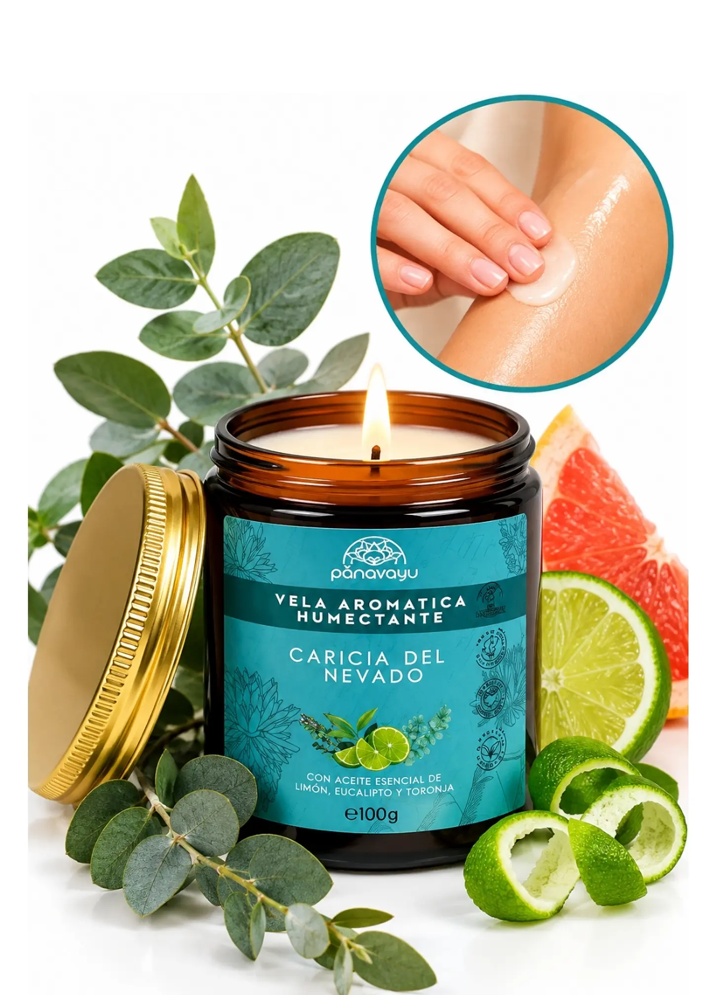 Panavayu Vela Aromática Humectante Caricia del Nevado 100 g | Doble Propósito: Aromatiza y Nutre la Piel | Aceites Esenciales de Limón, Eucalipto y Tomillo | Colombia 1