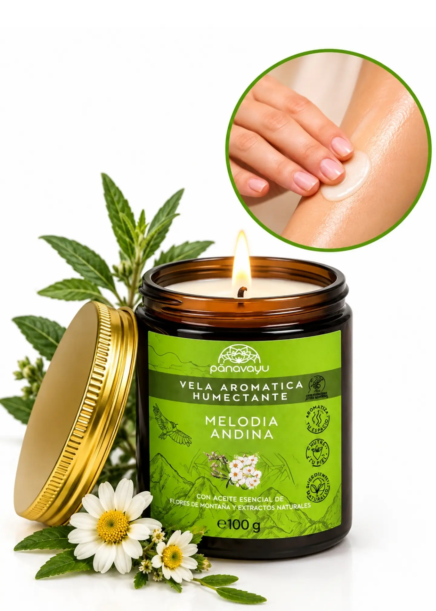 Panavayu Vela Aromática Humectante Cidrón y Manzanilla 100 g | Doble Propósito: Aromatiza y Nutre la Piel | Aceites Esenciales | Colombia 1