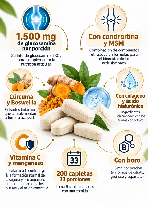 Doctor’s Way Glucosamina y Condroitina + MSM y Cúrcuma | 200 Capletas | Bienestar Articular y Cartílagos | 1.500 mg por Porción | Importado EE.UU| Colombia