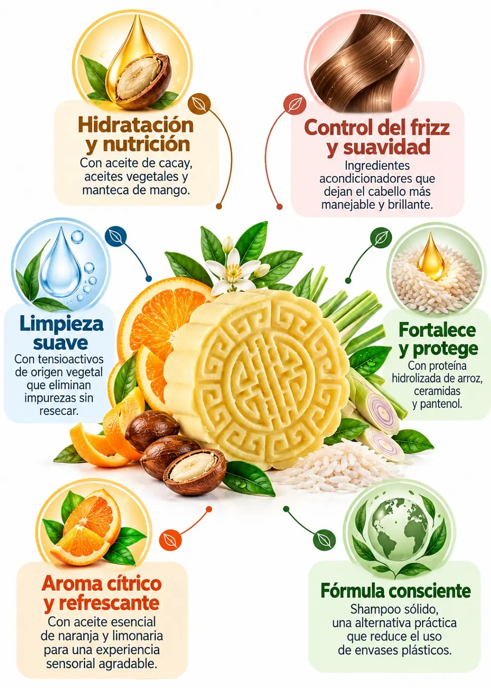 Panavayu Shampoo Sólido Natural de Naranja y Limonaria 85 g | Hidratación, Suavidad y Control del Frizz | Con Aceite de Cacay, Proteína de Arroz y Ceramidas | Colombia 2