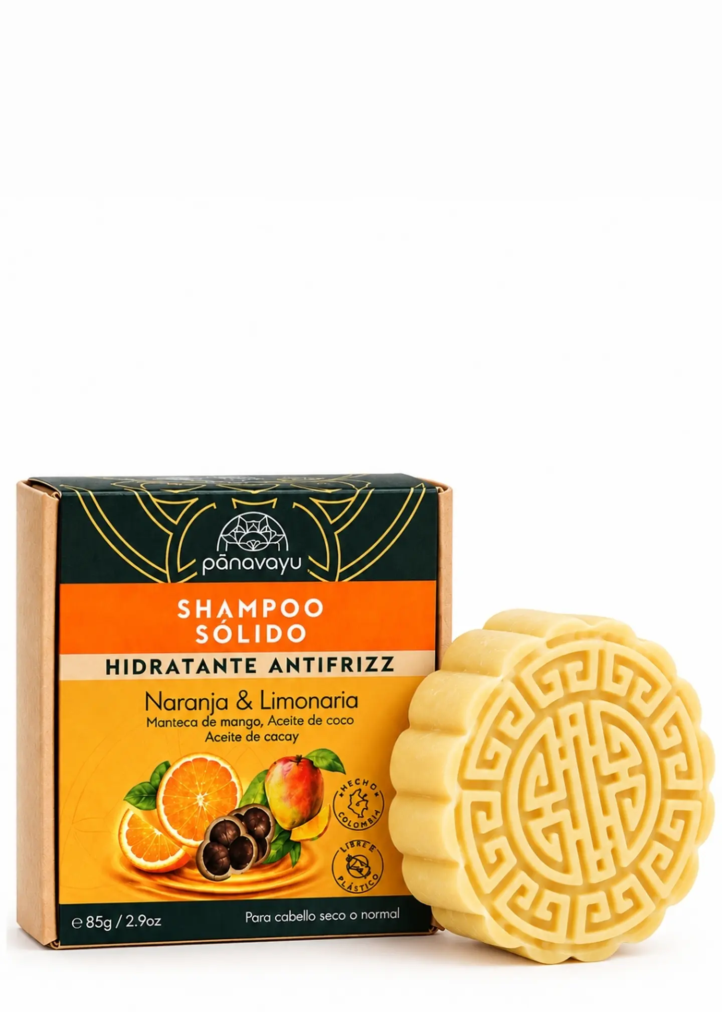 Panavayu Shampoo Sólido Natural de Naranja y Limonaria 85 g | Hidratación, Suavidad y Control del Frizz | Con Aceite de Cacay, Proteína de Arroz y Ceramidas | Colombia 3