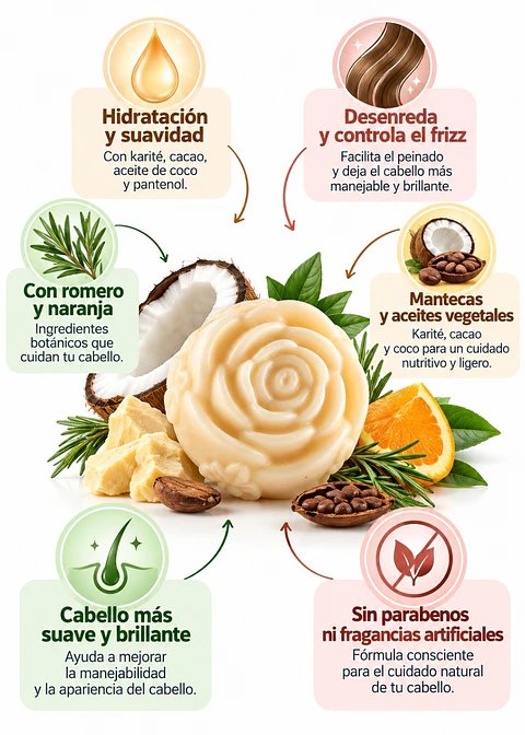 Panavayu Acondicionador Sólido de Romero, Karité, Cacao y Coco | 55 g | Hidratación, Desenredo y Control del Frizz | Con Pantenol | Colombia