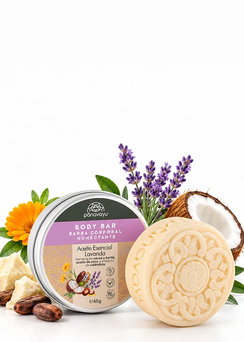 Panavayu Barra Humectante Natural de Lavanda 65 g | Hidratación Corporal Sin Enjuague | Con Cacao, Karité, Coco y Caléndula | Sin Parabenos ni Fragancias Artificiales