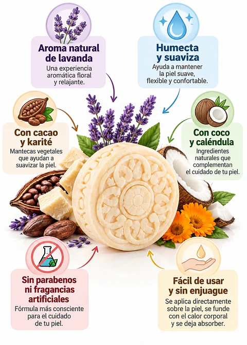 Panavayu Barra Humectante Natural de Lavanda 65 g | Hidratación Corporal Sin Enjuague | Con Cacao, Karité, Coco y Caléndula | Sin Parabenos ni Fragancias Artificiales