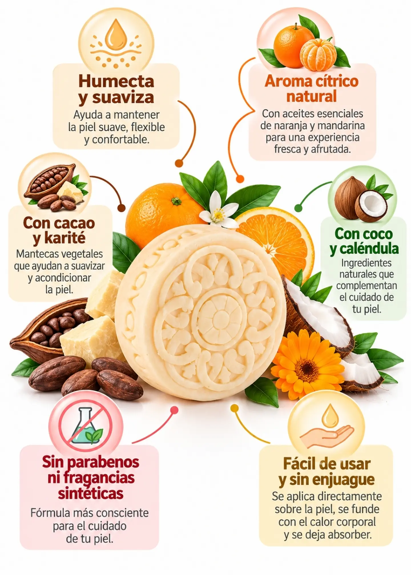 Panavayu Barra Humectante Natural de Naranja y Mandarina 65 g | Hidratación Corporal Sin Enjuague | Con Cacao, Karité, Coco y Caléndula | Aroma Cítrico 2