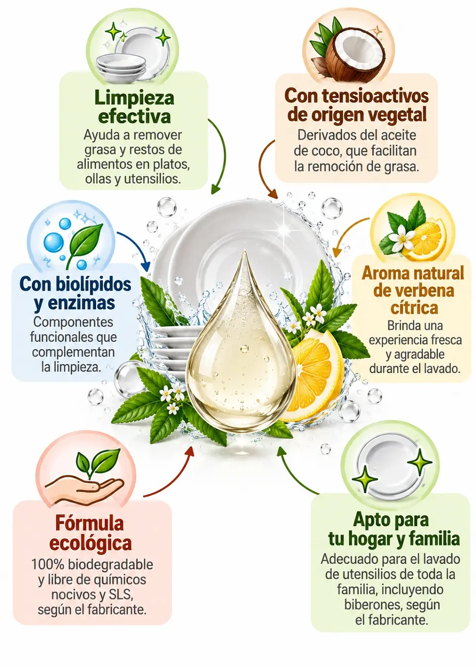 Biohogar Lavaloza Ecológico Verbena Cítrica 500 ml | Limpieza de Platos, Ollas y Utensilios | Con Biolípidos y Enzimas | Aroma Natural 2