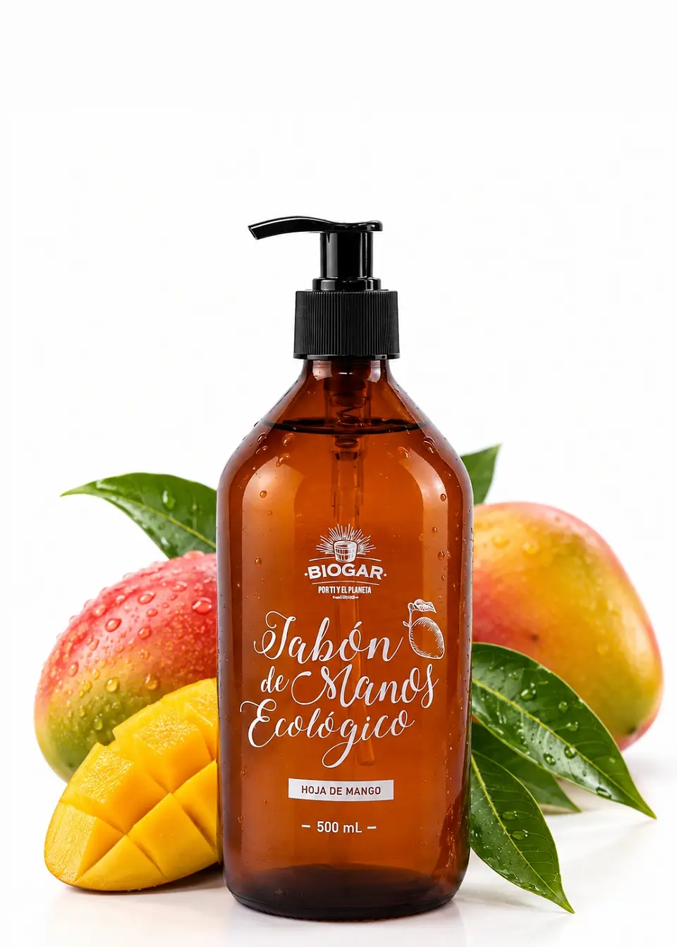 Biogar Jabón de Manos Ecológico Hoja de Mango 500 ml | Limpieza Suave e Hidratación | pH Neutro | Con Glicerina Vegetal y Biolípidos 1