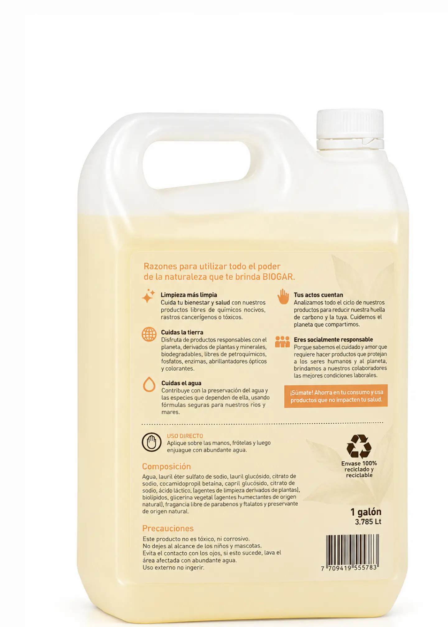 Biogar Jabón de Manos Ecológico Hoja de Mango 1 Galón (3,785 L) | Limpieza Suave | pH Neutro | Con Glicerina Vegetal y Biolípidos 3
