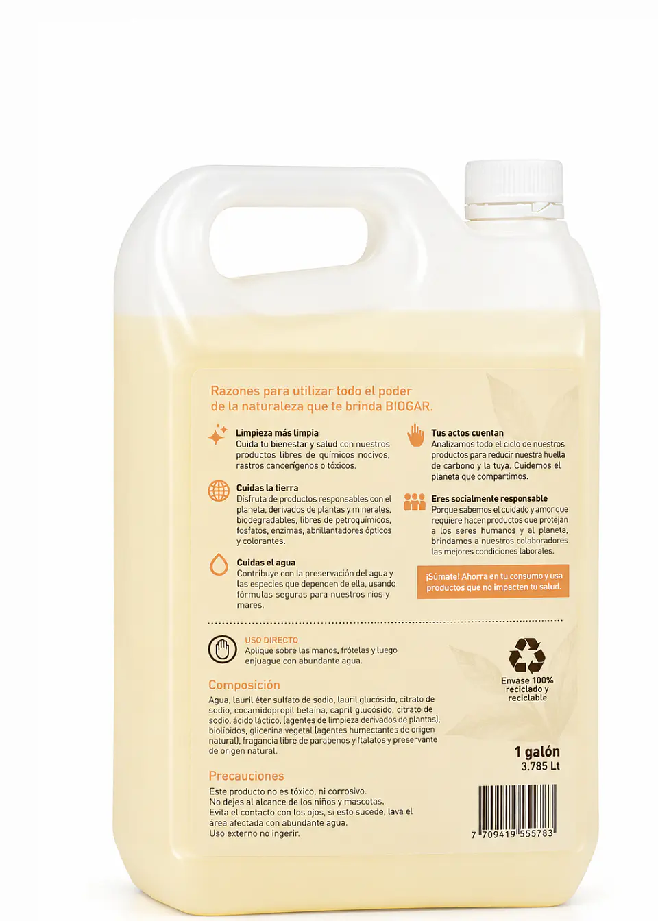 Biogar Jabón de Manos Ecológico Hoja de Mango 1 Galón (3,785 L) | Limpieza Suave | pH Neutro | Con Glicerina Vegetal y Biolípidos 3