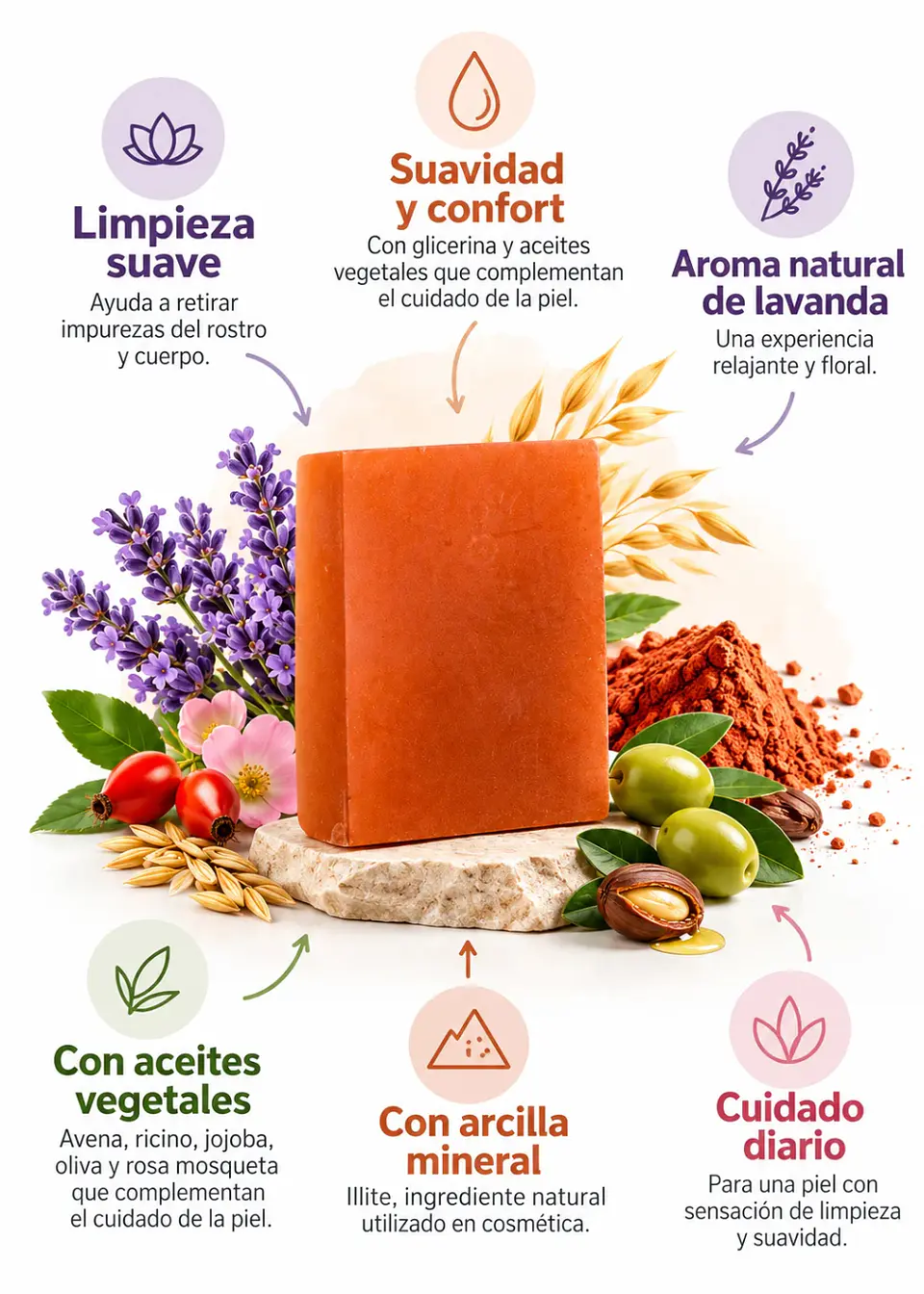 Panavayu Jabón Natural Artesanal de Lavanda y Arcilla Roja 100 g | Facial y Corporal | Limpieza, Suavidad y Cuidado de la Piel 2