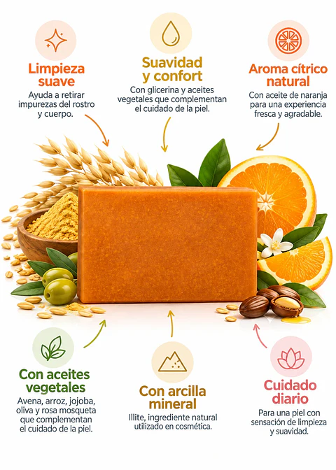 Panavayu Jabón Natural Artesanal de Naranja y Arcilla Amarilla 100 g | Facial y Corporal | Limpieza, Suavidad y Confort