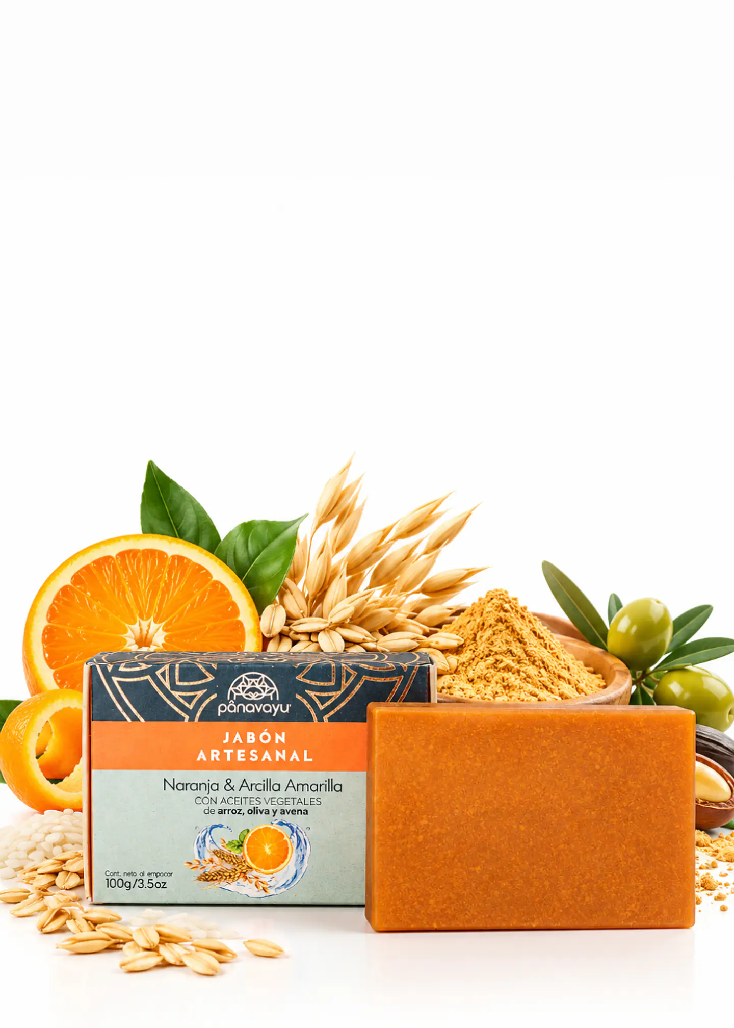 Panavayu Jabón Natural Artesanal de Naranja y Arcilla Amarilla 100 g | Facial y Corporal | Limpieza, Suavidad y Confort 1