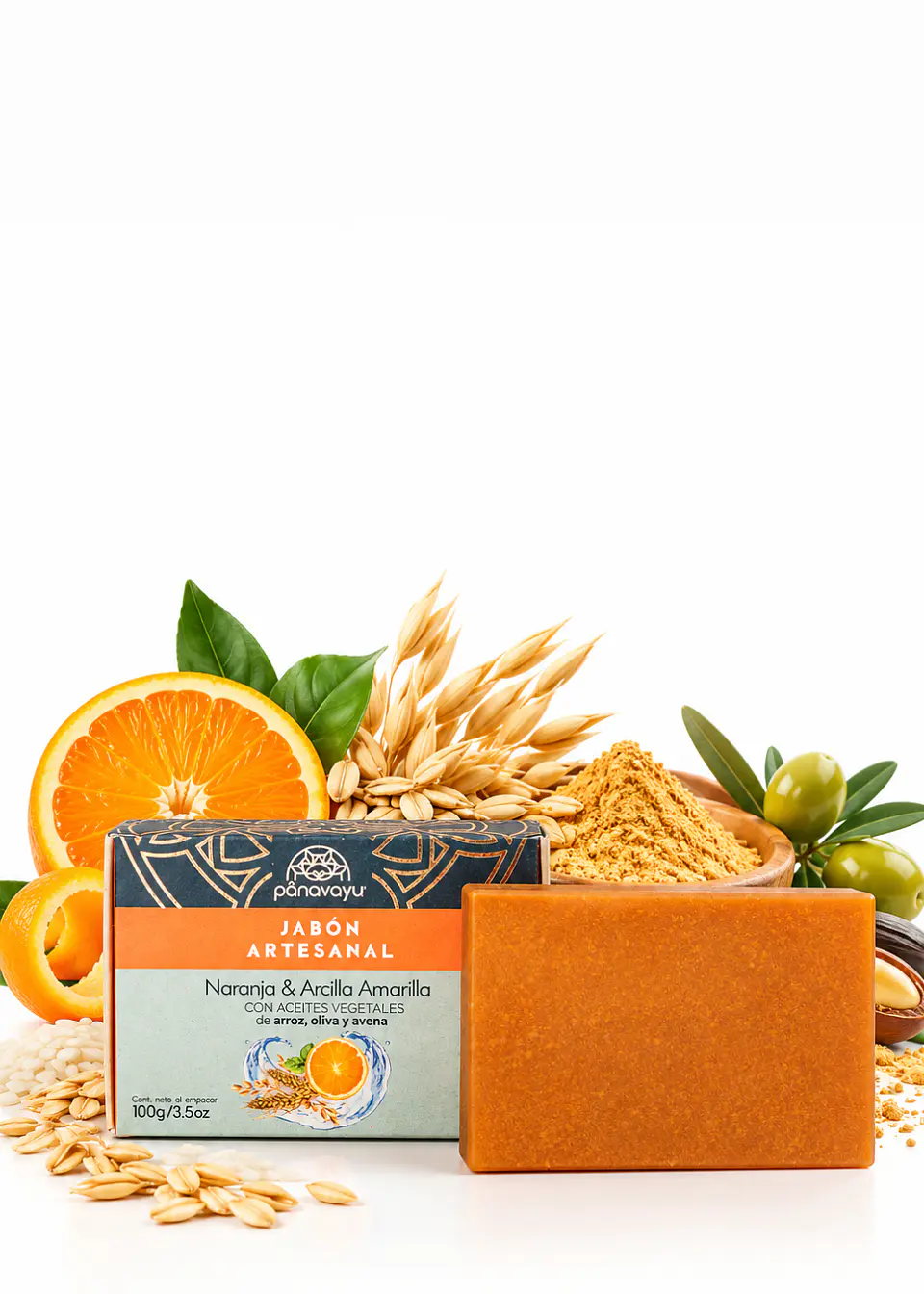 Panavayu Jabón Natural Artesanal de Naranja y Arcilla Amarilla 100 g | Facial y Corporal | Limpieza, Suavidad y Confort 1