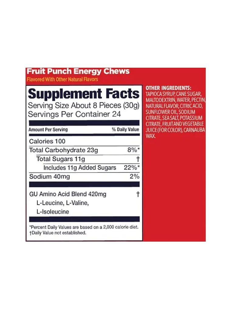 GU ENERGY CHEWS FRUIT PUNCH PACK 6 2