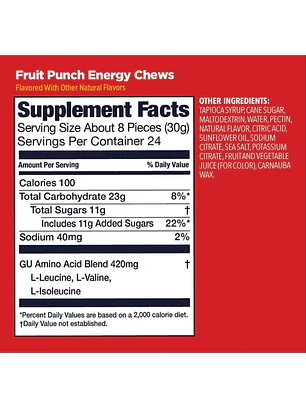 GU ENERGY CHEWS FRUIT PUNCH PACK 6