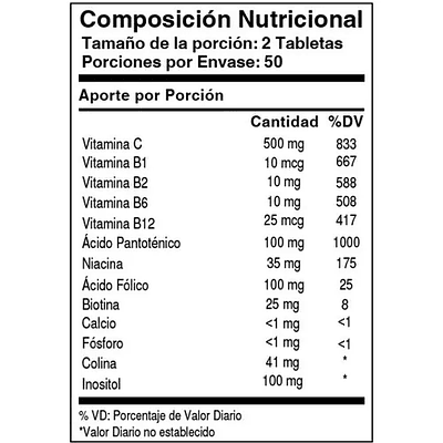 B-Complex Complejo B con Vitamina C 100 Tabletas Solgar