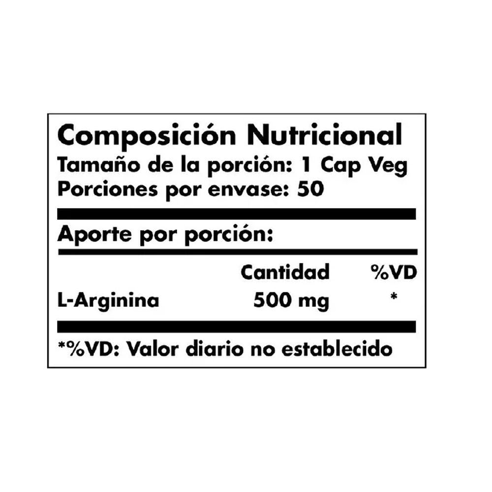 L-Arginina 500 mg 50 Capsulas Vegetarianas Solgar