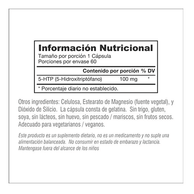 5HTP 100 Mg 60 Cápsulas Vegetarianas Jarrow