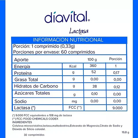 Diavital Lactasa 9000 UI 60 Comprimidos