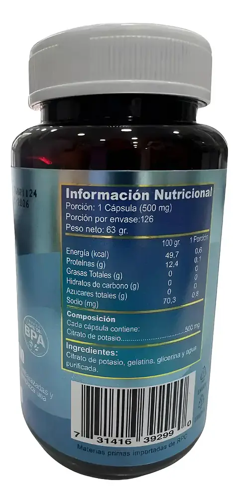 Citrato de Potasio 500mg 120 Cápsulas Green Medical