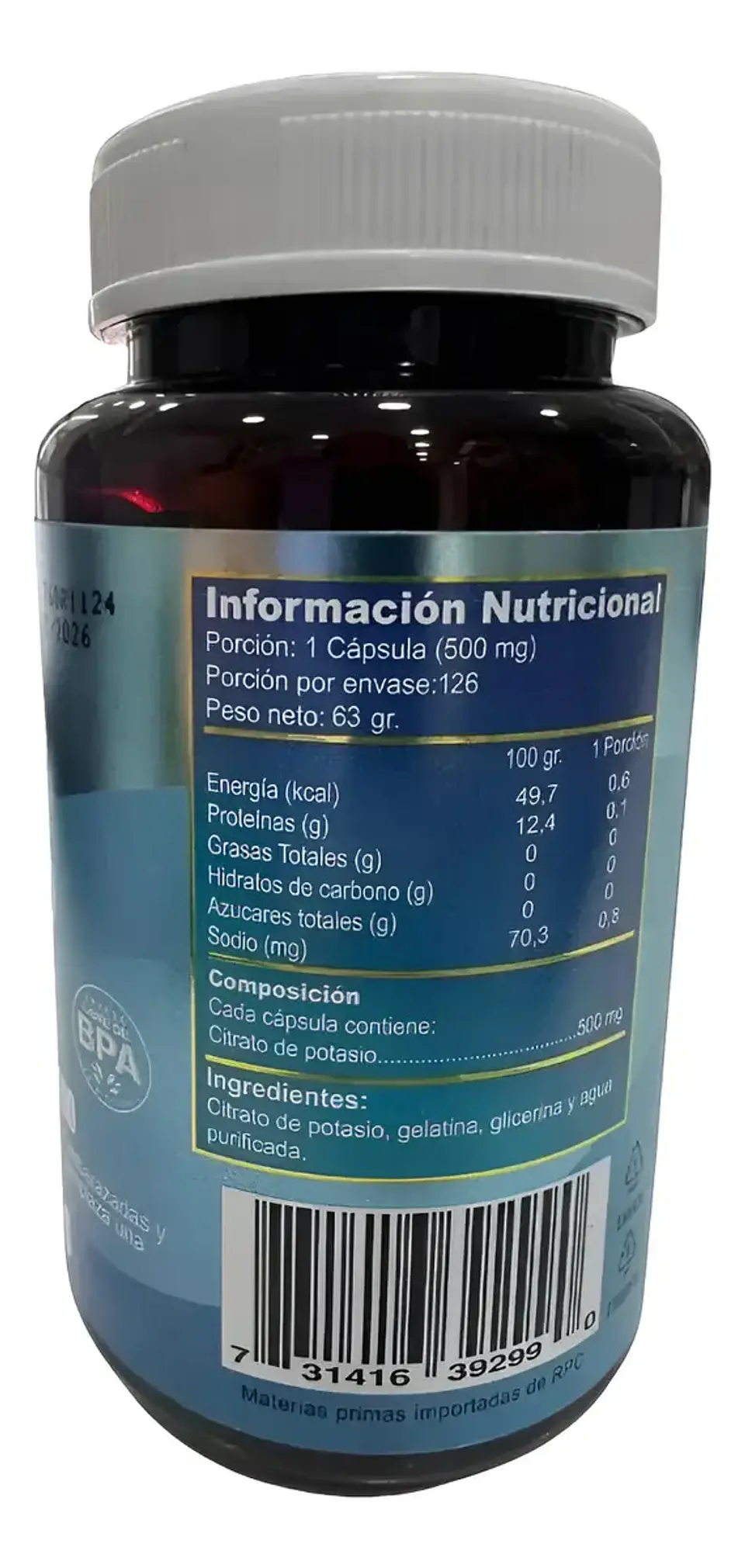 Citrato de Potasio 500mg 120 Cápsulas Green Medical 2