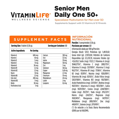 VitaminLife Senior Men Daily One 60 Tabletas