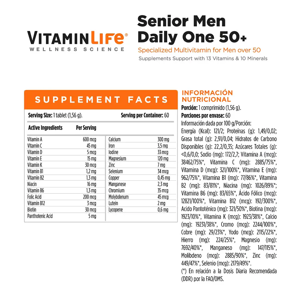 VitaminLife Senior Men Daily One 60 Tabletas 2