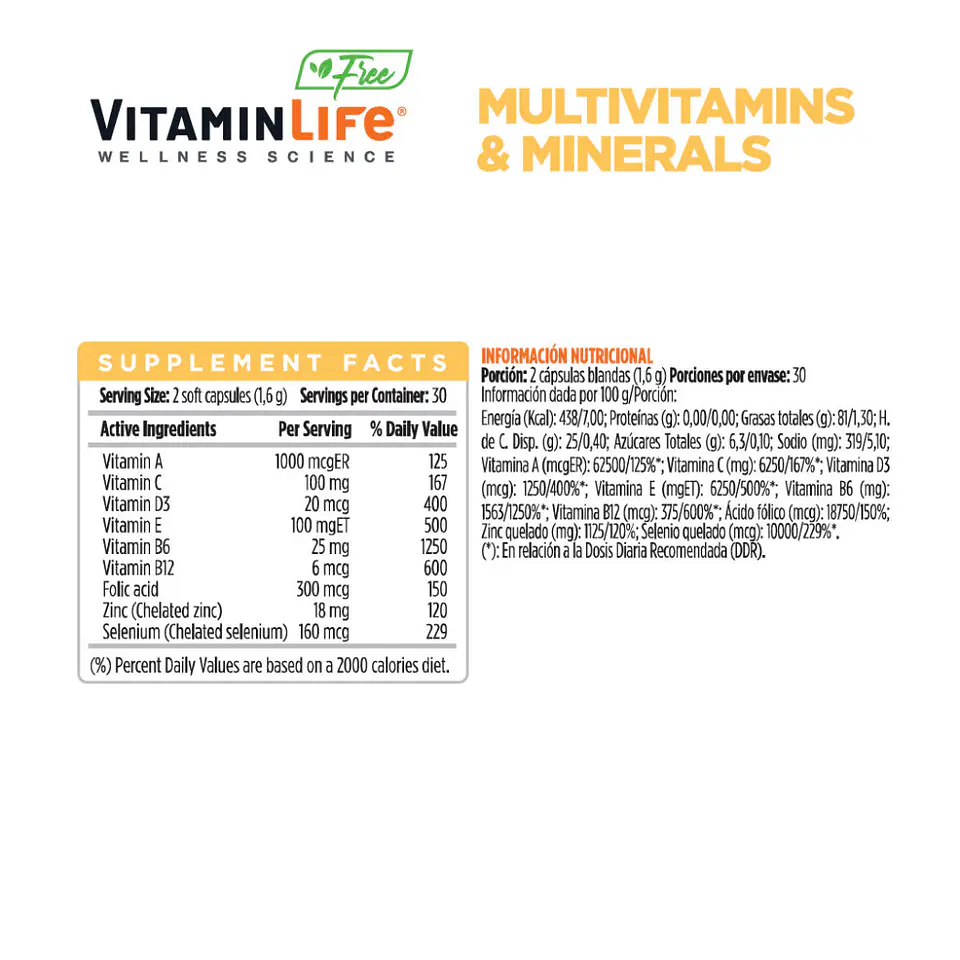 MULTIVITAMINS & MINERALS X 60 VITAMINLIFE VEGAN 2