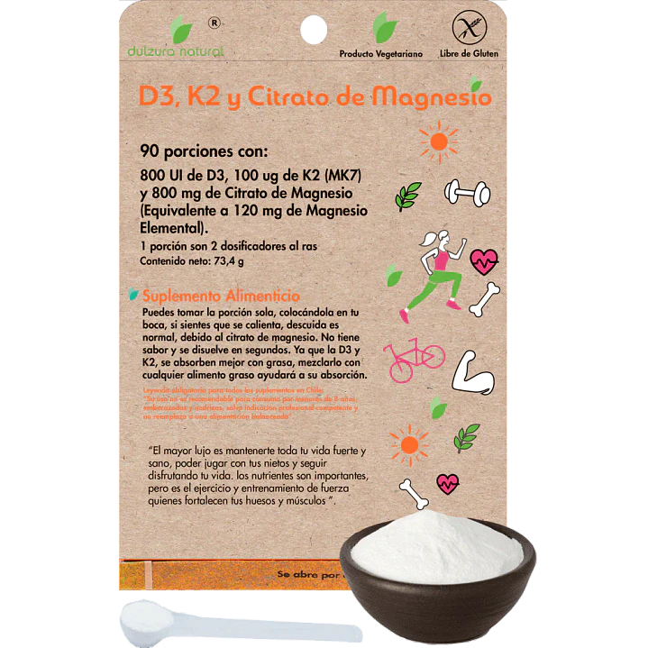 D3, K2 y Citrato magnesio doypack, 73 g, Dulzura Natural 1