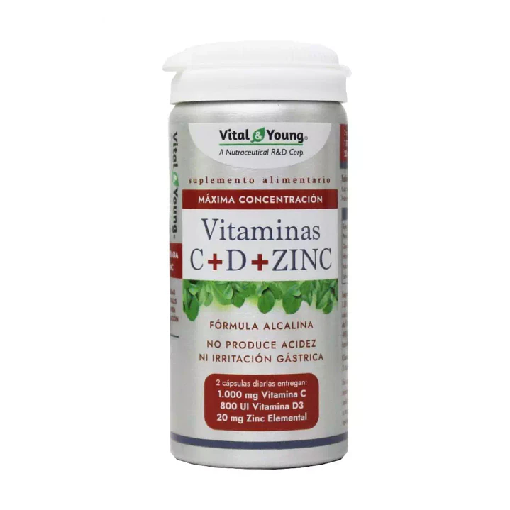 Vitamina C+D+Zinc, 60 cápsulas, Vital And Young 1