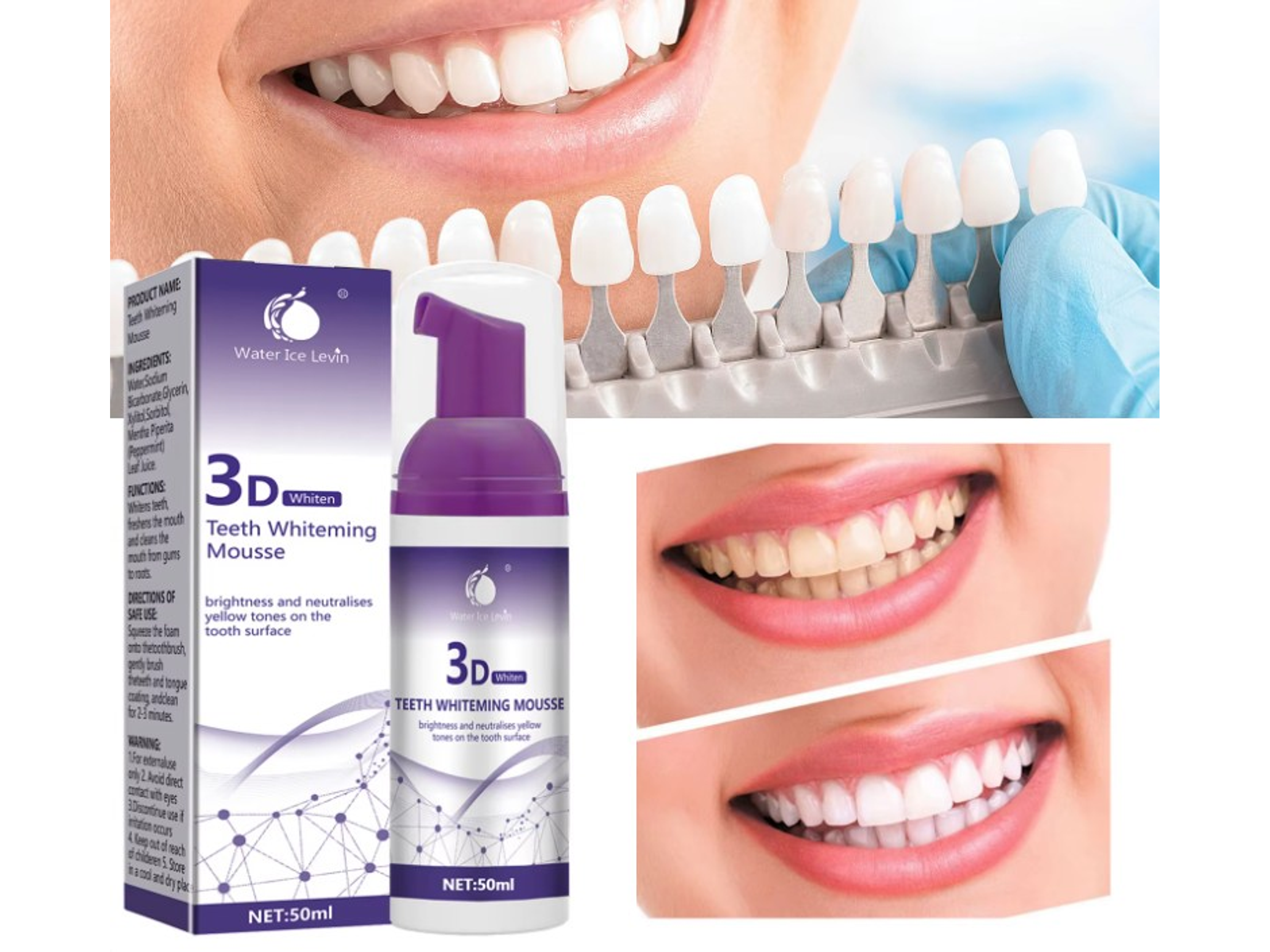 Mousse Dental 3D Water Ice Levin – Cuidado Estético y Frescura Bucal – 50 ml 3