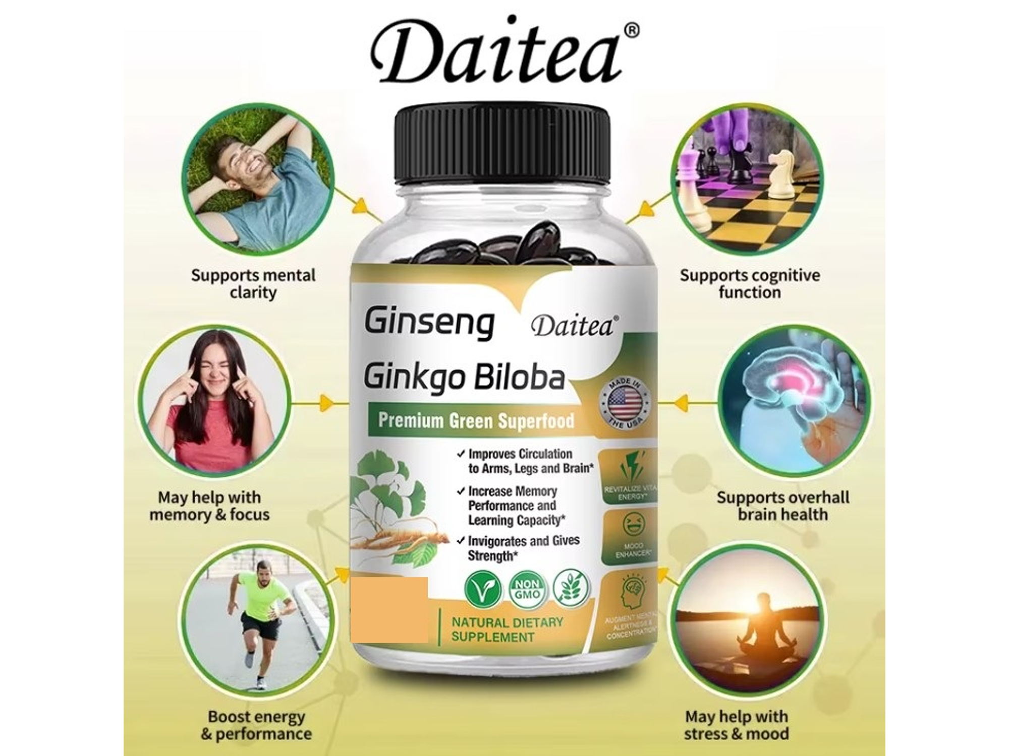 Suplemento de Ginseng Rojo Coreano de Alta Potencia con Ginkgo Biloba – 30 cápsulas 1