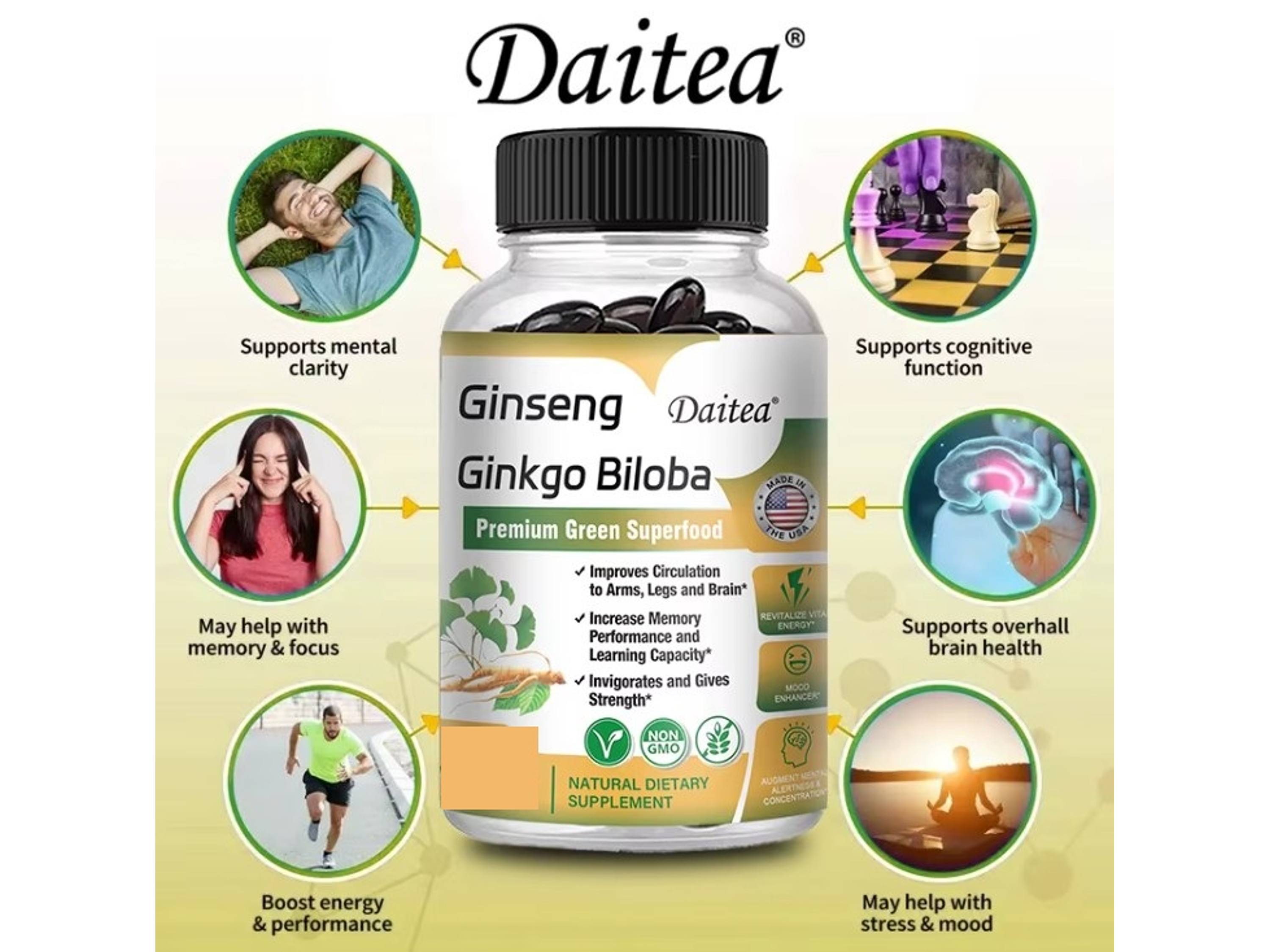 Suplemento de Ginseng Rojo Coreano de Alta Potencia con Ginkgo Biloba – 30 cápsulas 1