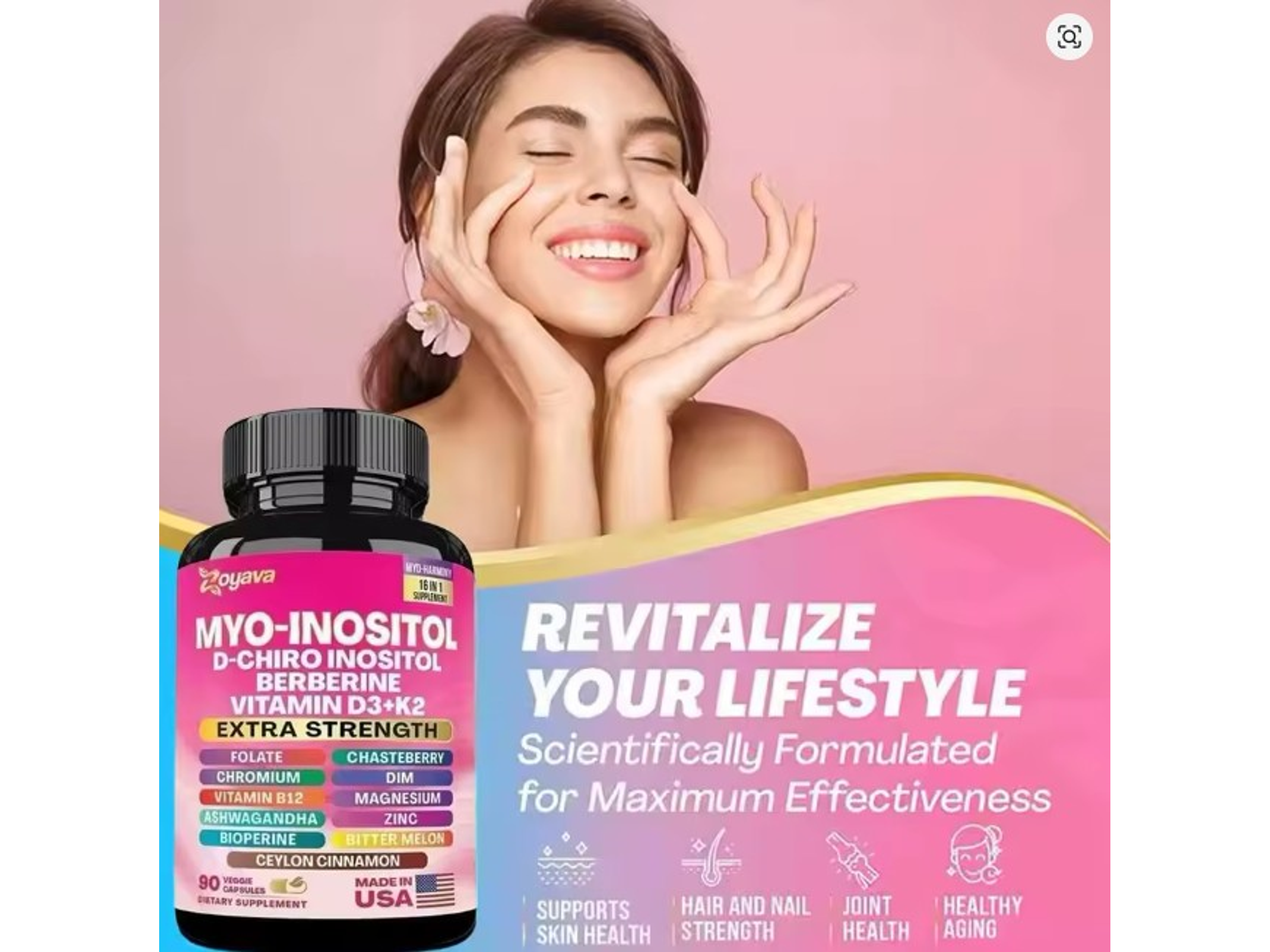 Myo-Inositol + D-Chiro Inositol con Vitaminas y Minerales – 90 cápsulas 1