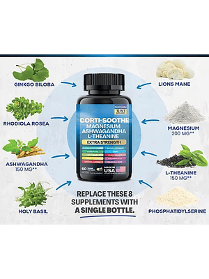 Ashwagandha  y L-Theanine con Corti-Soothe Magnesium – 60 cápsulas